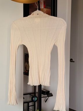 H&M Cream Ribbed Long-Sleeve Mock Neck Top